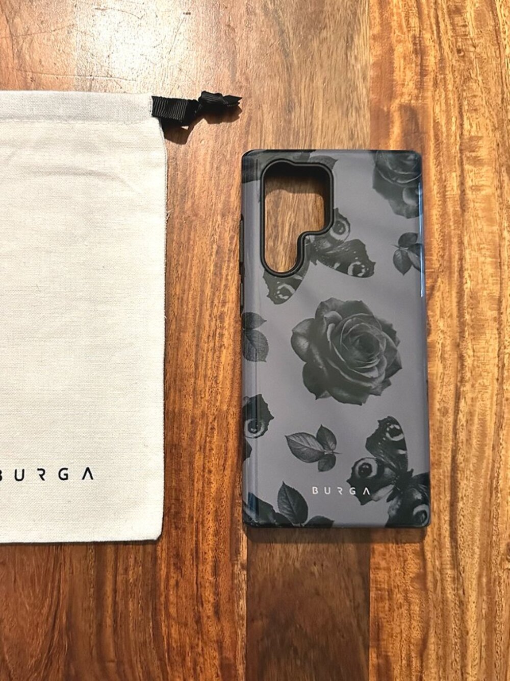 BURGA Phone Case for Samsung Galaxy S22 Ultra, Charcoal Rose / Butterfly